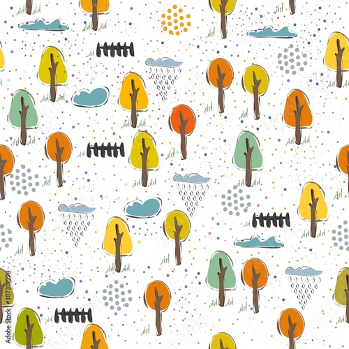 Seamless Pattern with Cute Trees. Scandinavian Style