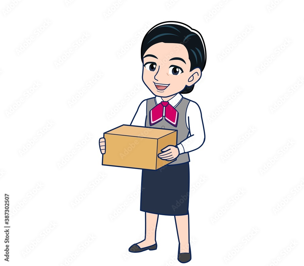Middle-aged woman in red ribbon uniform Middle-aged woman in red ribbon uniform