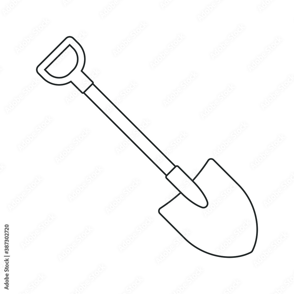 Shovel shape vector icon. Spade symbol. Cartoon industrial tool logo sign. Silhouette isolated on white background.