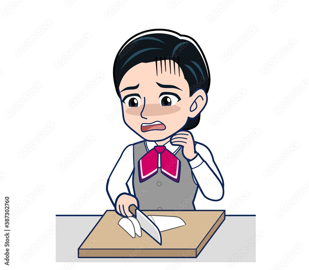 Middle-aged woman in red ribbon uniform Middle-aged woman in red ribbon uniform