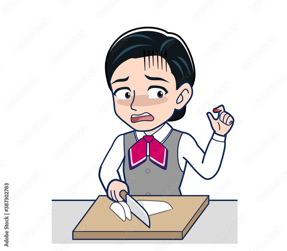 Middle-aged woman in red ribbon uniform Middle-aged woman in red ribbon uniform