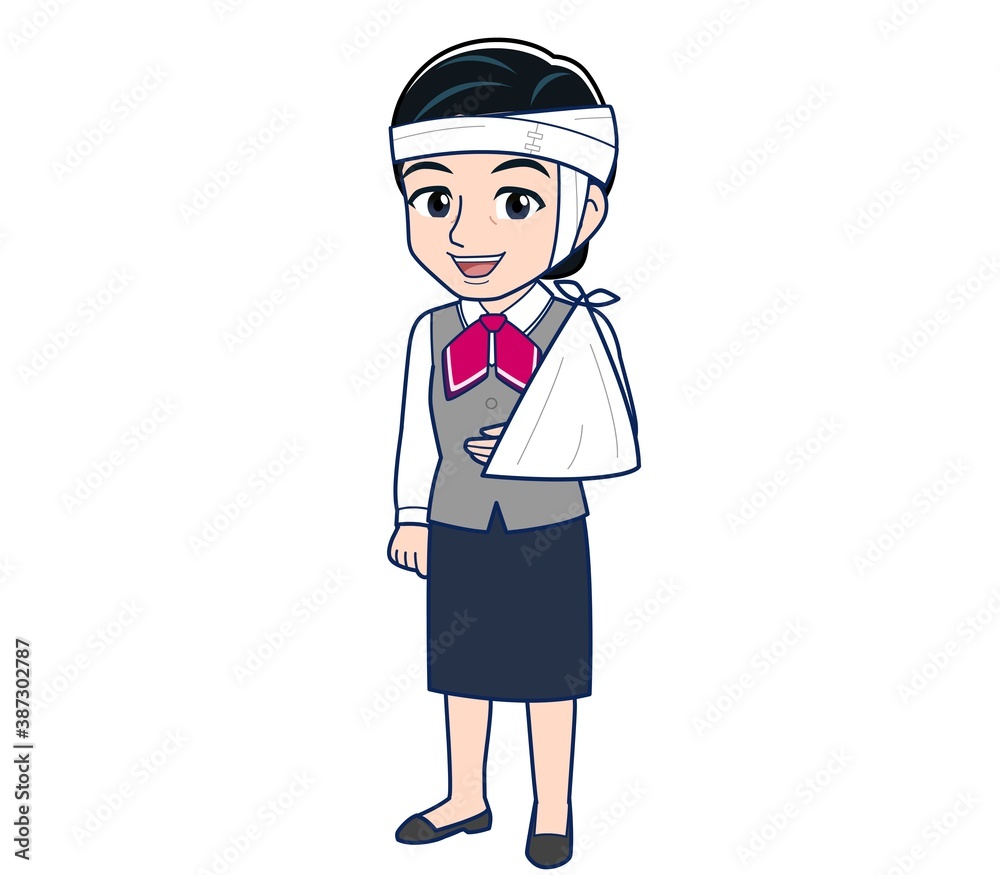 Middle-aged woman in red ribbon uniform Middle-aged woman in red ribbon uniform