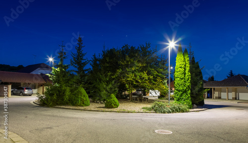 modern led illumination on quiet residential area