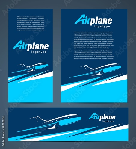 Plane takeoff theme Set flyer cover, banner, roll up banner