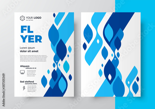 Flyers water liquid rhombus abstract theme brochure front and back design templat blue color