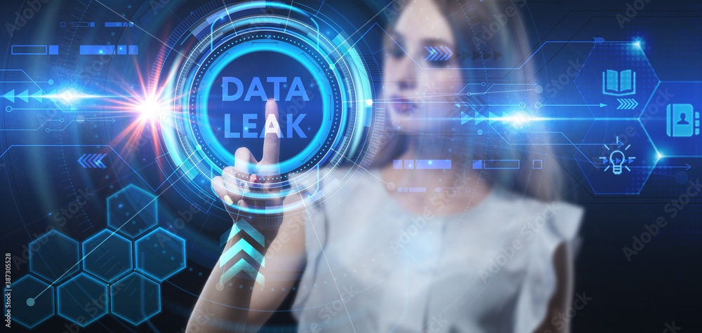 Business, technology, internet and network concept. Young businessman thinks over the steps for successful growth: Data leak