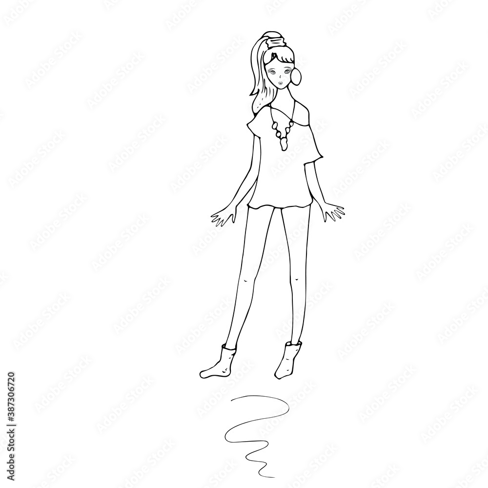 Fashionable girl with beads and earring. Vector illustration.