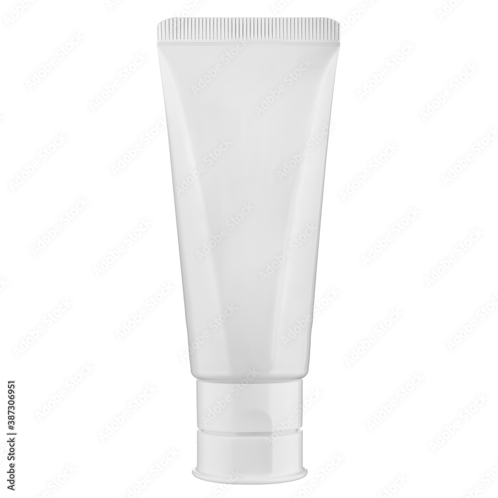 White empty tube for toothpaste or cream, plastic without label. Isolated on white background