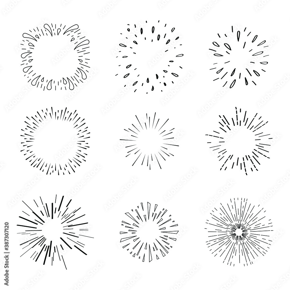 Set Abstract Collection Spark Sunbeam Starburst Black Line Doodle Design Elements Vector Template Set Abstract Collection Spark Sunbeam Starburst Black Line Doodle Design Elements Vector Template