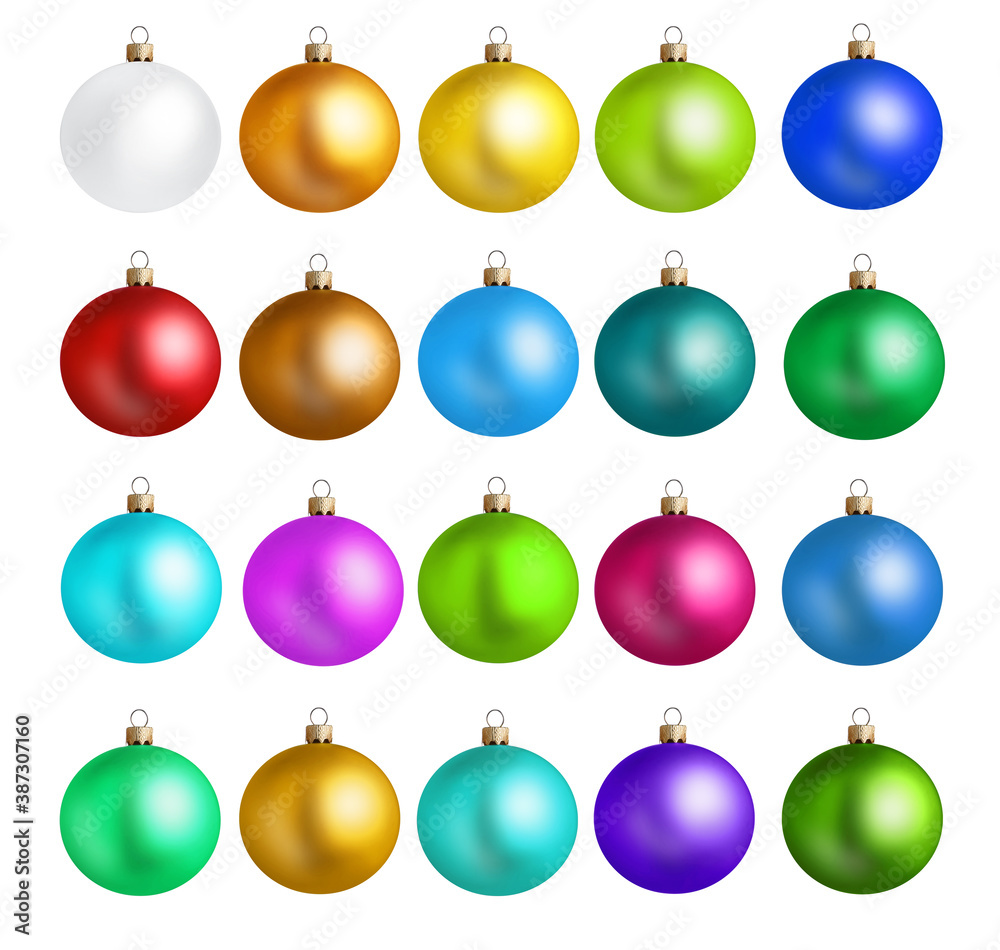 Set of bright Christmas balls on white background Set of bright Christmas balls on white background