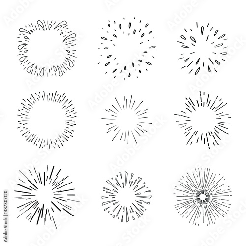 Set Abstract Collection Spark Sunbeam Starburst Black Line Doodle Design Elements Vector Template
