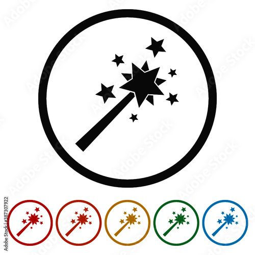 Magic wand ring icon, color set
