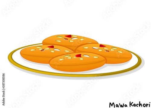 Mawa kachori indian Sweet Dish Food Vector