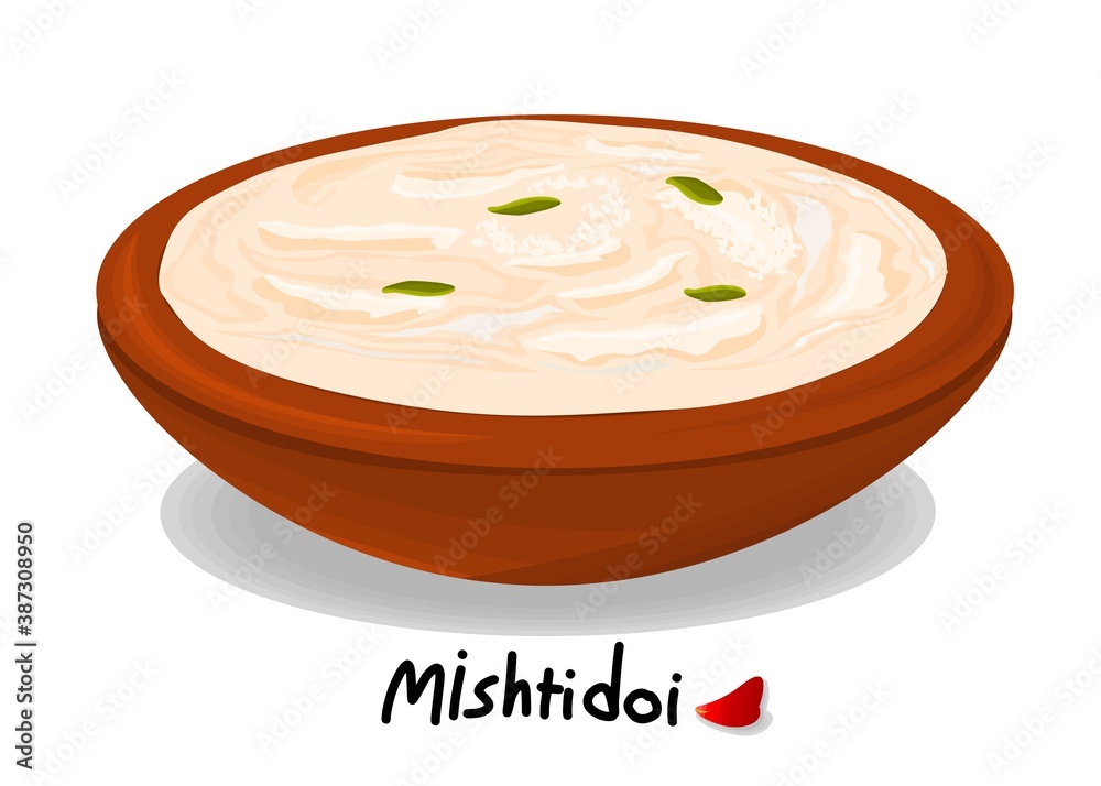 Mishti doi indian Sweet Dish Food Vector