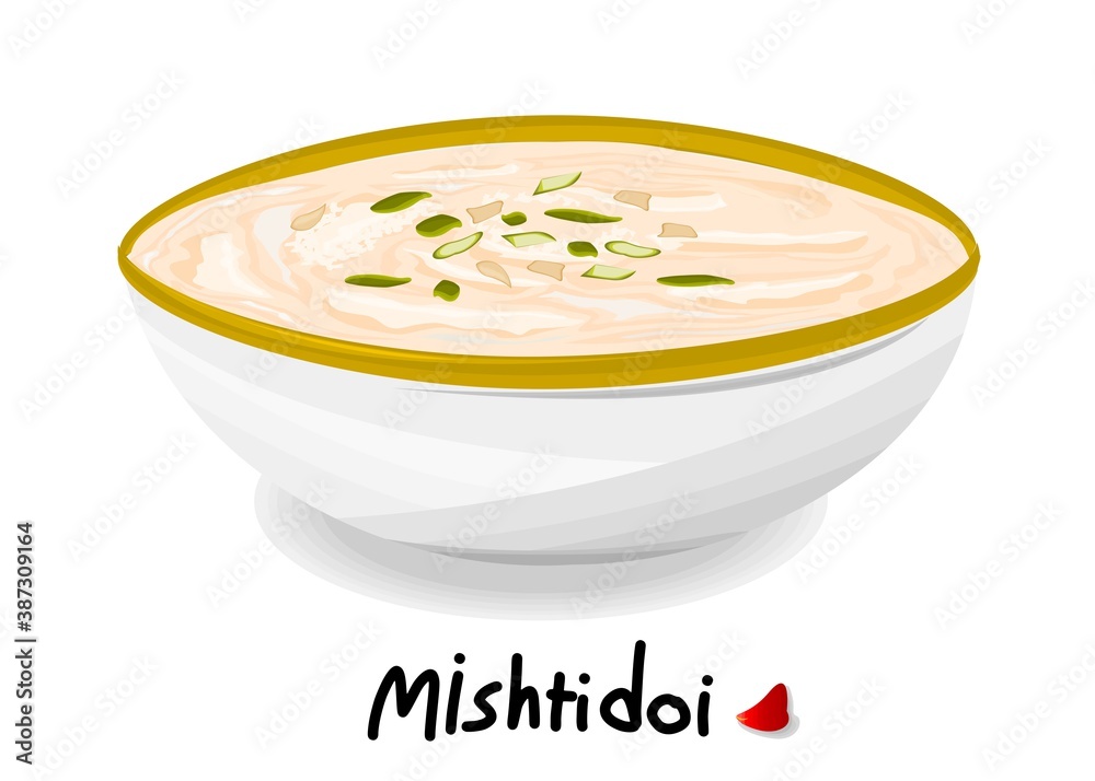 Mishti doi indian Sweet Dish Food Vector