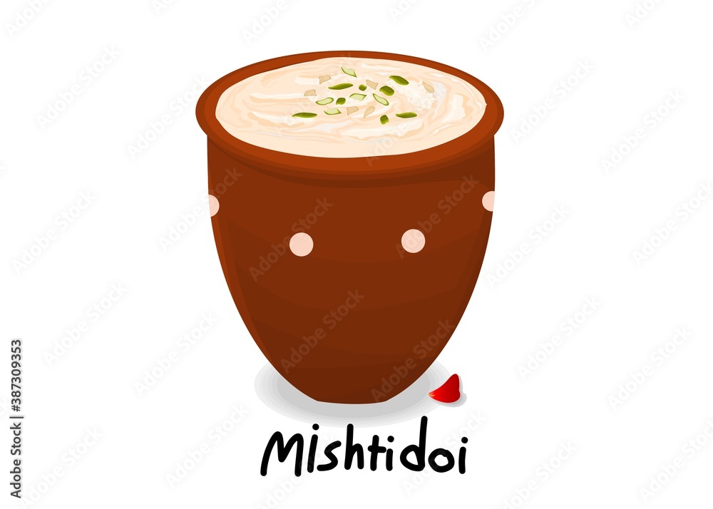 Mishti doi indian Sweet Dish Food Vector