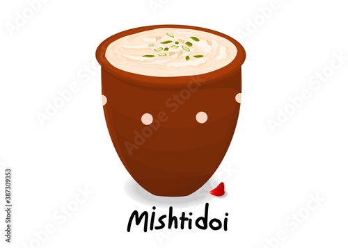Mishti doi indian Sweet Dish Food Vector