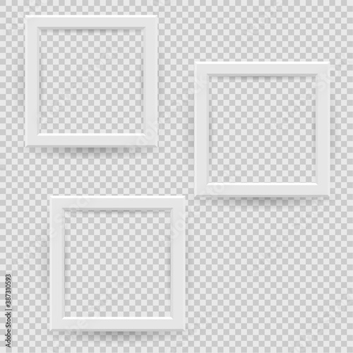 Presentation rectangular picture frame design element with shadow on transparent background