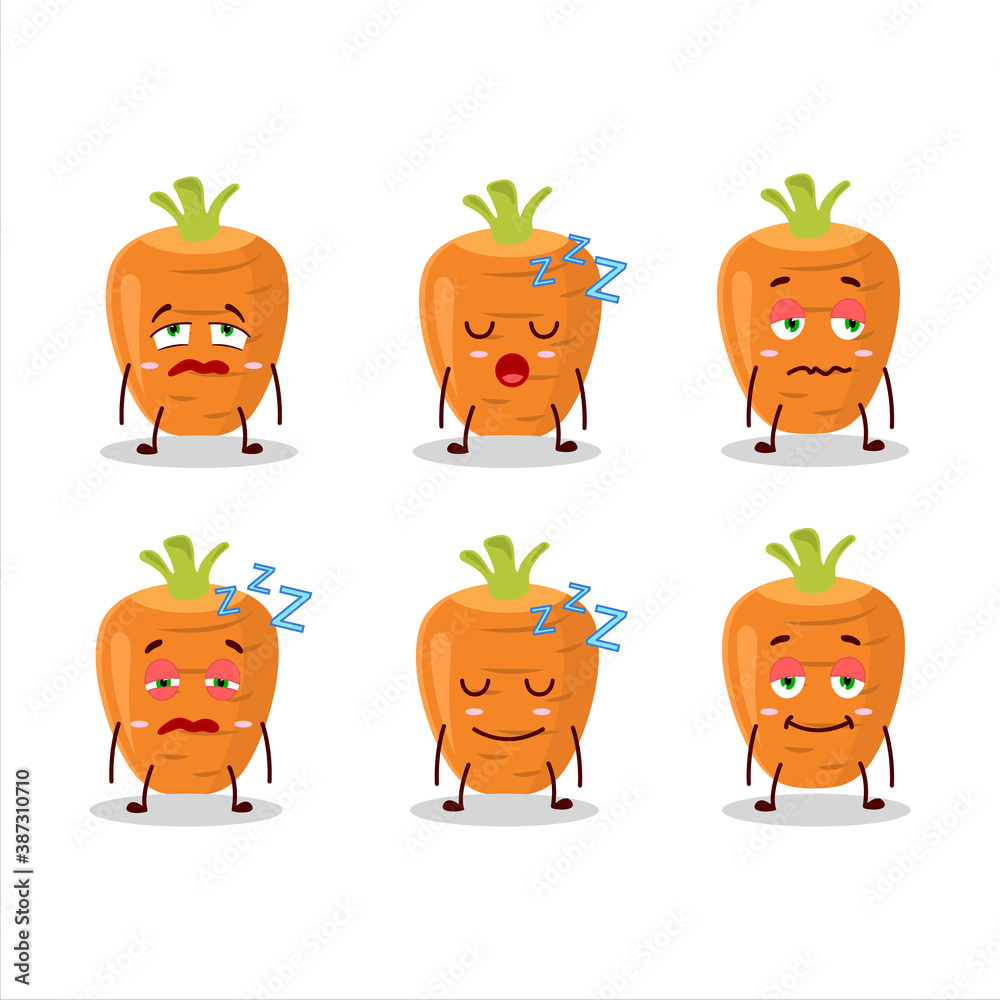 Cartoon character of sweet carrot with sleepy expression Cartoon character of sweet carrot with sleepy expression