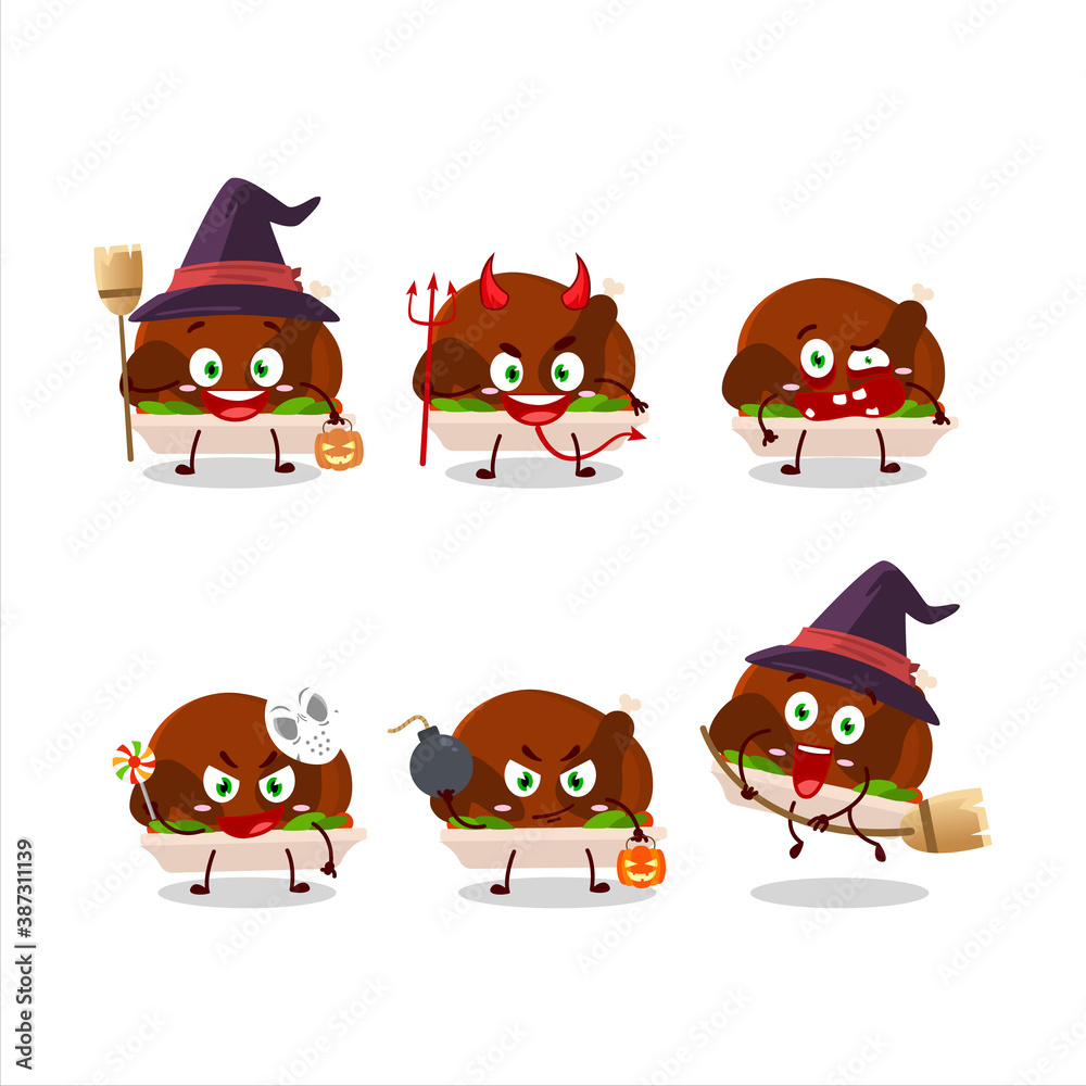 Halloween expression emoticons with cartoon character of turkey meat Halloween expression emoticons with cartoon character of turkey meat