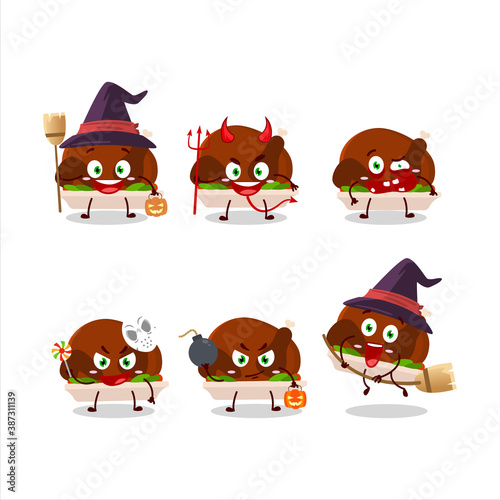 Halloween expression emoticons with cartoon character of turkey meat