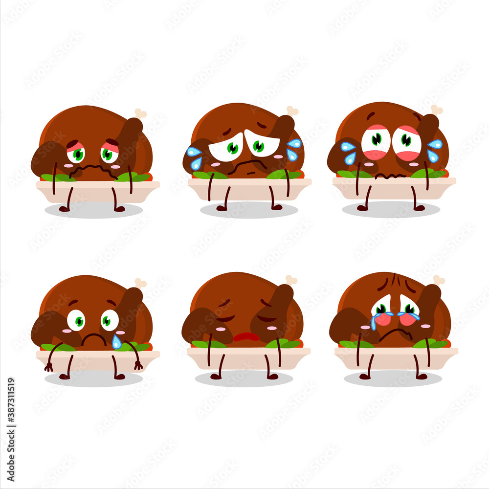 Turkey meat cartoon character with sad expression Turkey meat cartoon character with sad expression