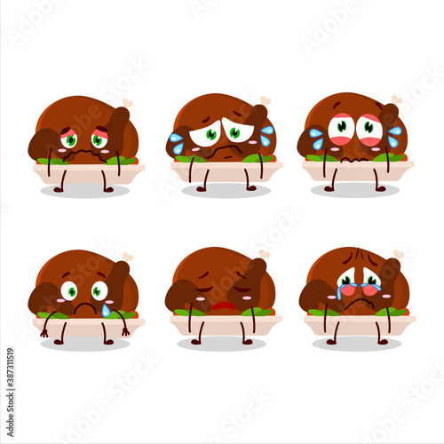 Turkey meat cartoon character with sad expression
