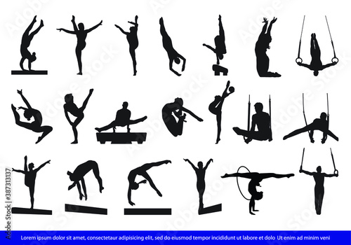 Vector Images of Gymnastics athlete silhouette set.