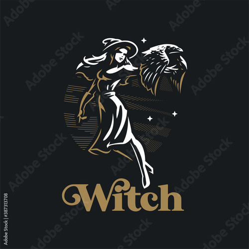 A witch woman with raven
