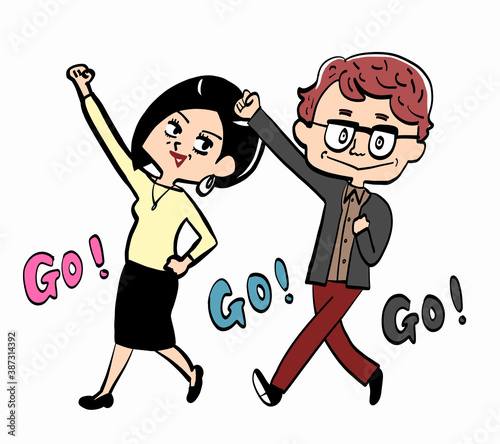 Senior couple raise their fists and go!