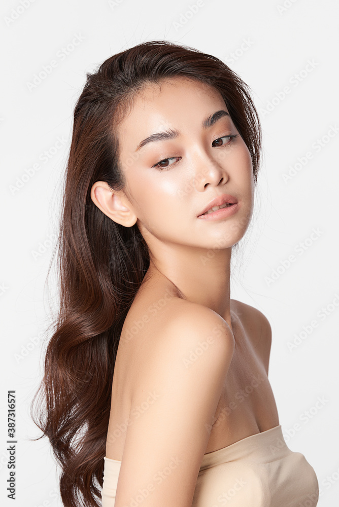 Beautiful young asian woman with clean fresh skin on white background, Face care, Facial treatment, Cosmetology, beauty and spa, Asian women portrait