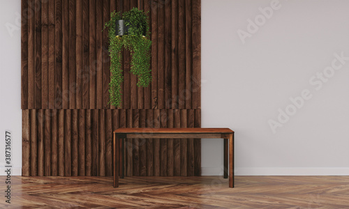 Modern workspace with desk and lamp in minimalistic interior