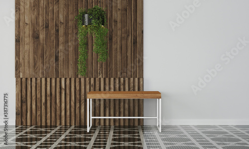 Modern workspace with desk and lamp in minimalistic interior