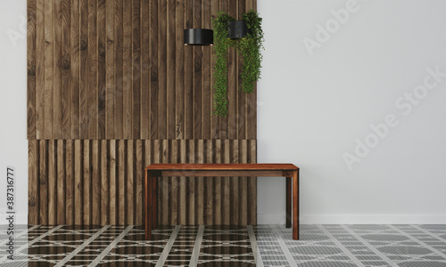 Modern workspace with desk and lamp in minimalistic interior