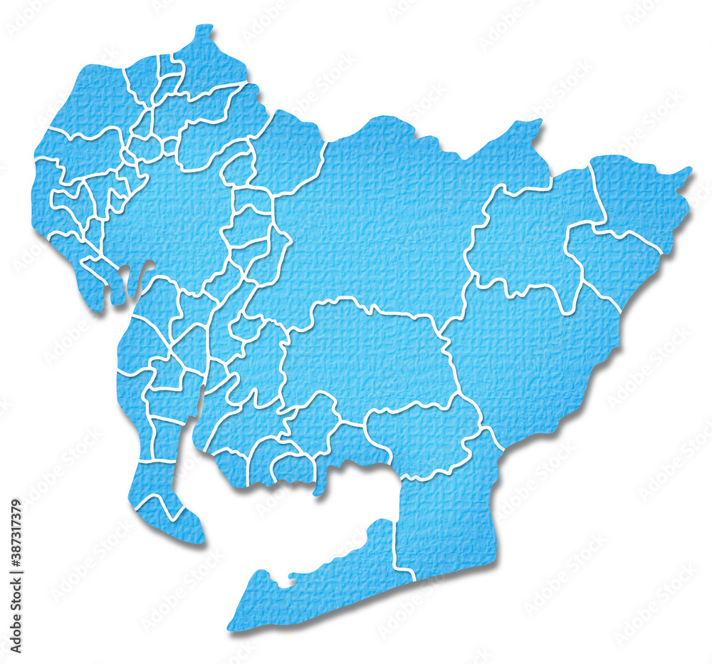 Fototapeta premium ペーパークラフト調の愛知県の境界線入り地図