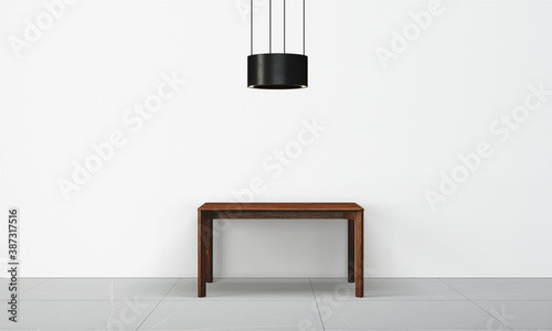 Modern workspace with desk and lamp in minimalistic interior