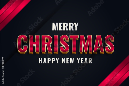 Merry Christmas and New Year banner with elegant text on black and red background