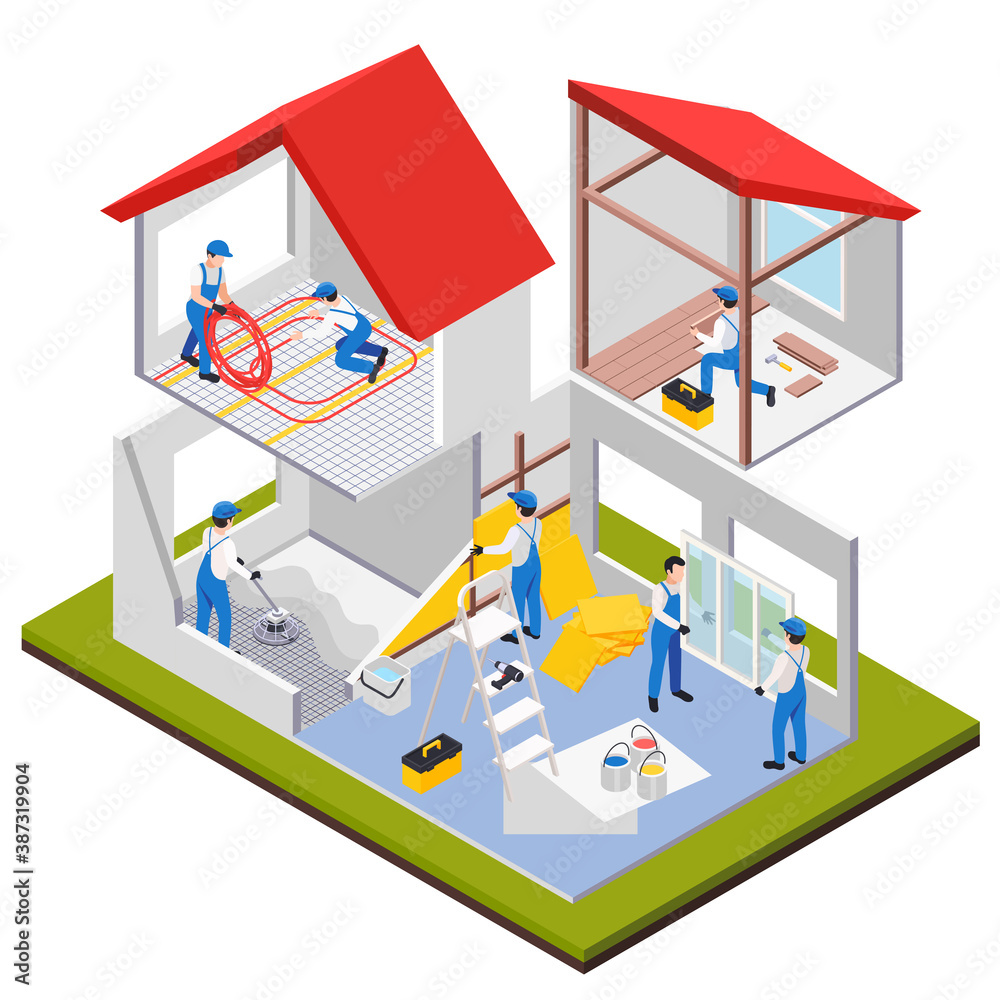 Isometric House Renovation Composition