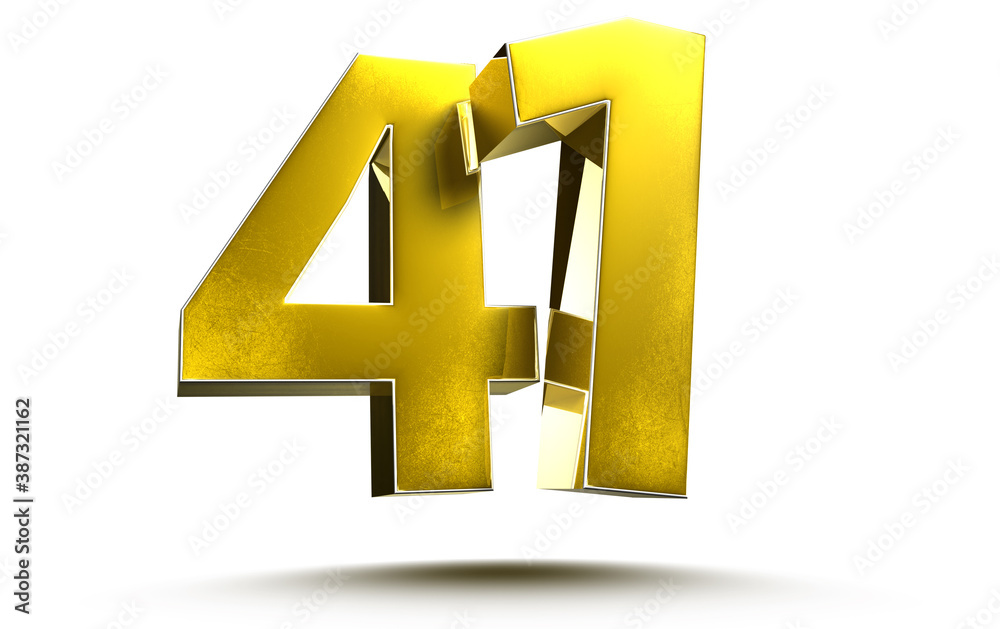 Obraz premium Gold numbers 41 isolated on white background illustration 3D rendering.(with Clipping Path).