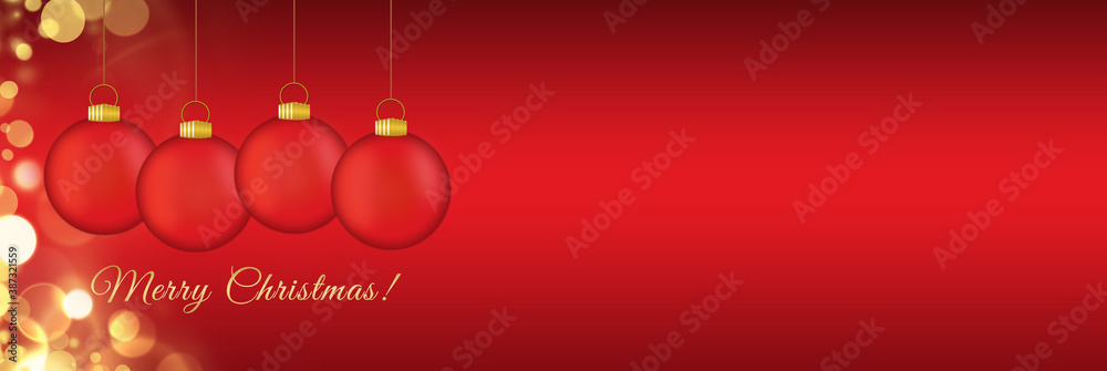 Luxury red Christmas background with baubles on red bakground. Happy new year 2021!Banner.Copy space for text