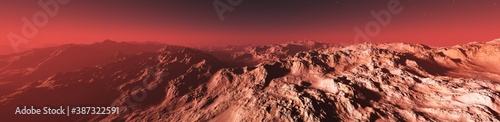 Mars panorama, surface of Mars, Martian landscape, 3D rendering