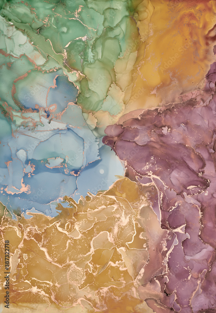 Fototapeta premium Fluid Art . Abstract colorful background, wallpaper. Mixing acrylic paints. Modern art. Marble texture. Alcohol ink colors translucent