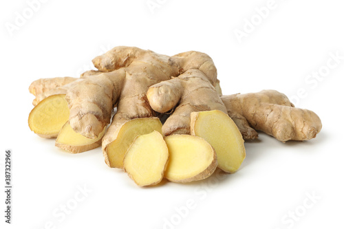 Fresh raw ginger isolated on white background