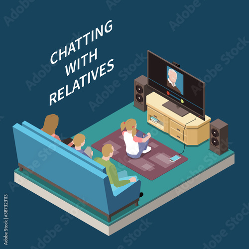 Chatting With Relatives Isometric Illustration