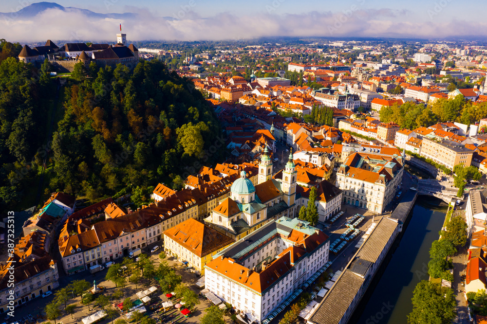Ljubljana green cityscape aerial view. High quality photo