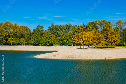 Fototapeta Naklejka Na Ścianę i Meble -  Lake Bundek in park in autumn in Zagreb, Croatia