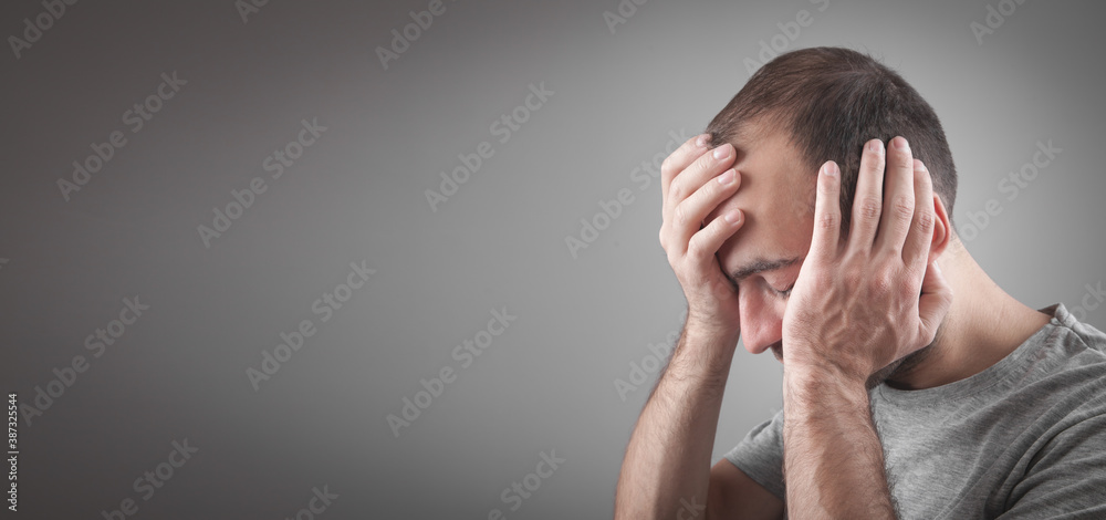 Fototapeta premium Caucasian depressed man at home.