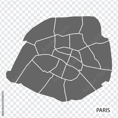 High Quality map of Paris is a capital  France, with borders of the regions. Map of Paris for your web site design, app, UI. EPS10.