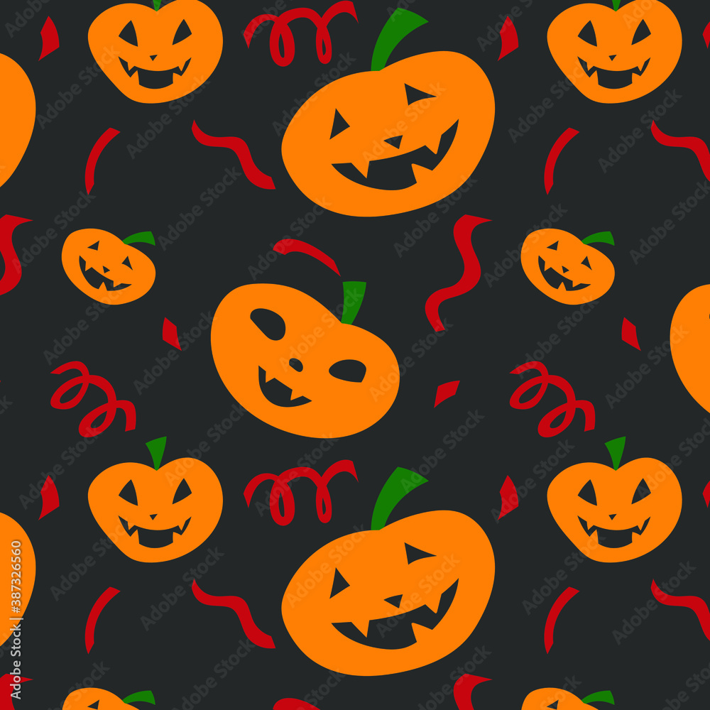 Pattern with doodle pumpkins and confetti for web design, textile and wrapping. Vector background. Hand-drawn Pattern with doodle pumpkins and confetti for web design, textile and wrapping. Vector background. Hand-drawn