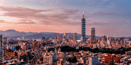 Sunset of  Taipei city from day to night, Taiwan